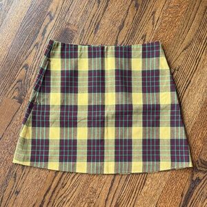 B23 Wilfred Women Small Plaid Mini Skirt in Yellow Green Burgundy Clueless Retro